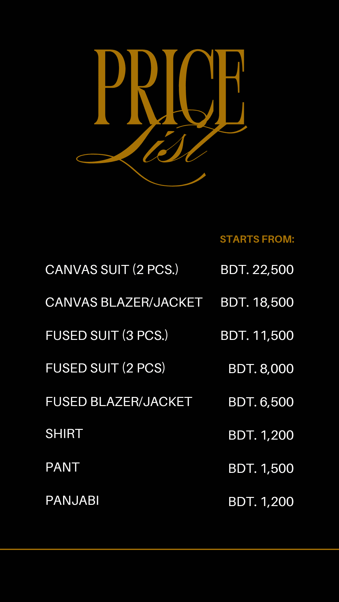 Armoire Bespoke — tailoring charges