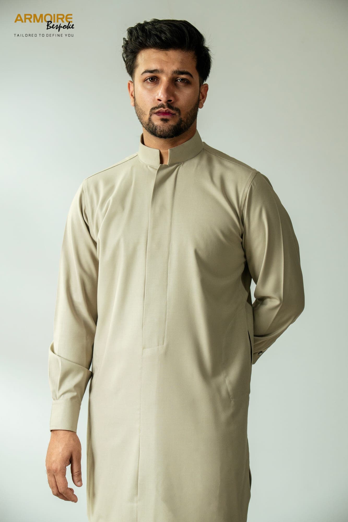 Classic Beige Sherwani-Cut Kurta — view 2
