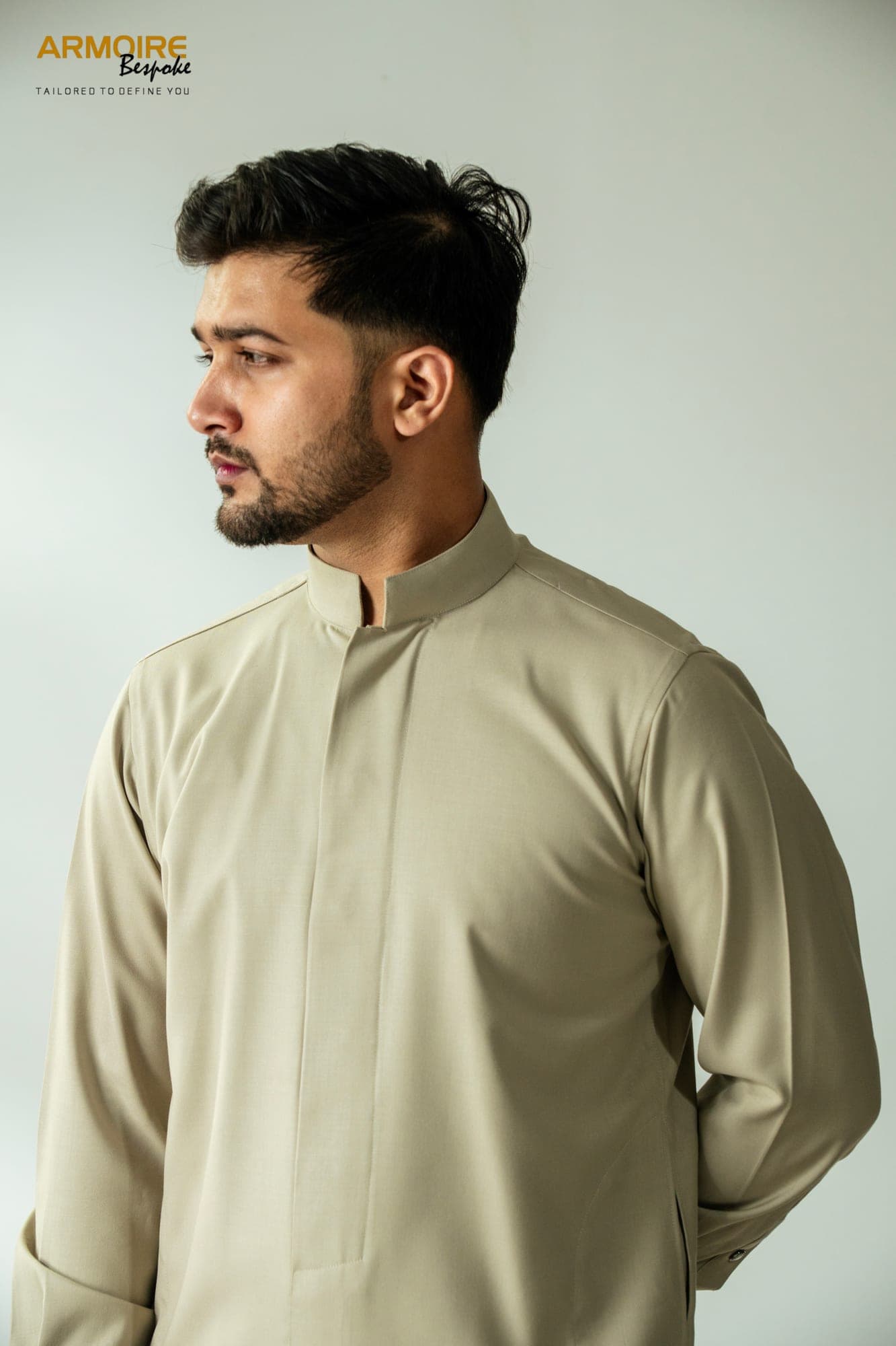 Classic Beige Sherwani-Cut Kurta — view 3
