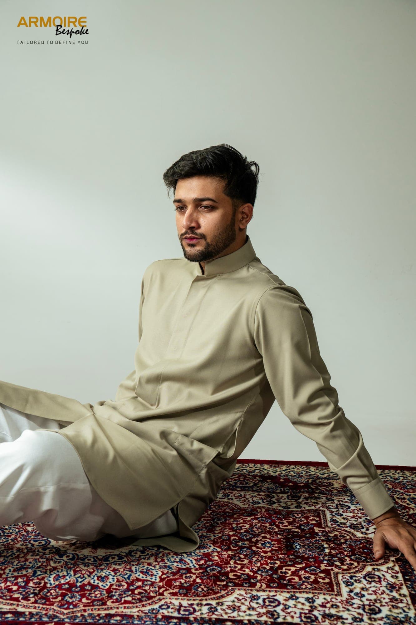 Classic Beige Sherwani-Cut Kurta — view 4
